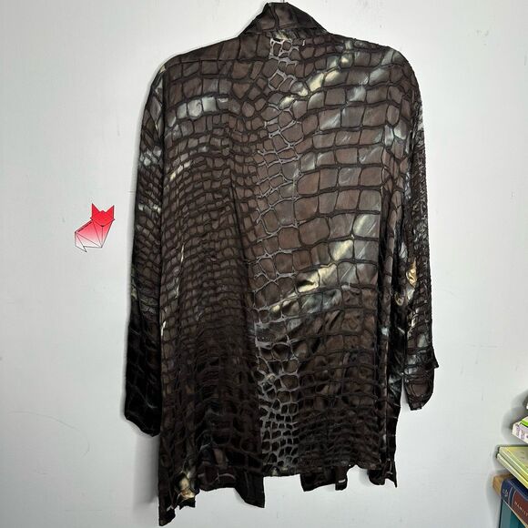 Aliki Yamani Creations Silk Open Shirt Jacket Cardigan Burn Out Plus Size 3X - Picture 2 of 7